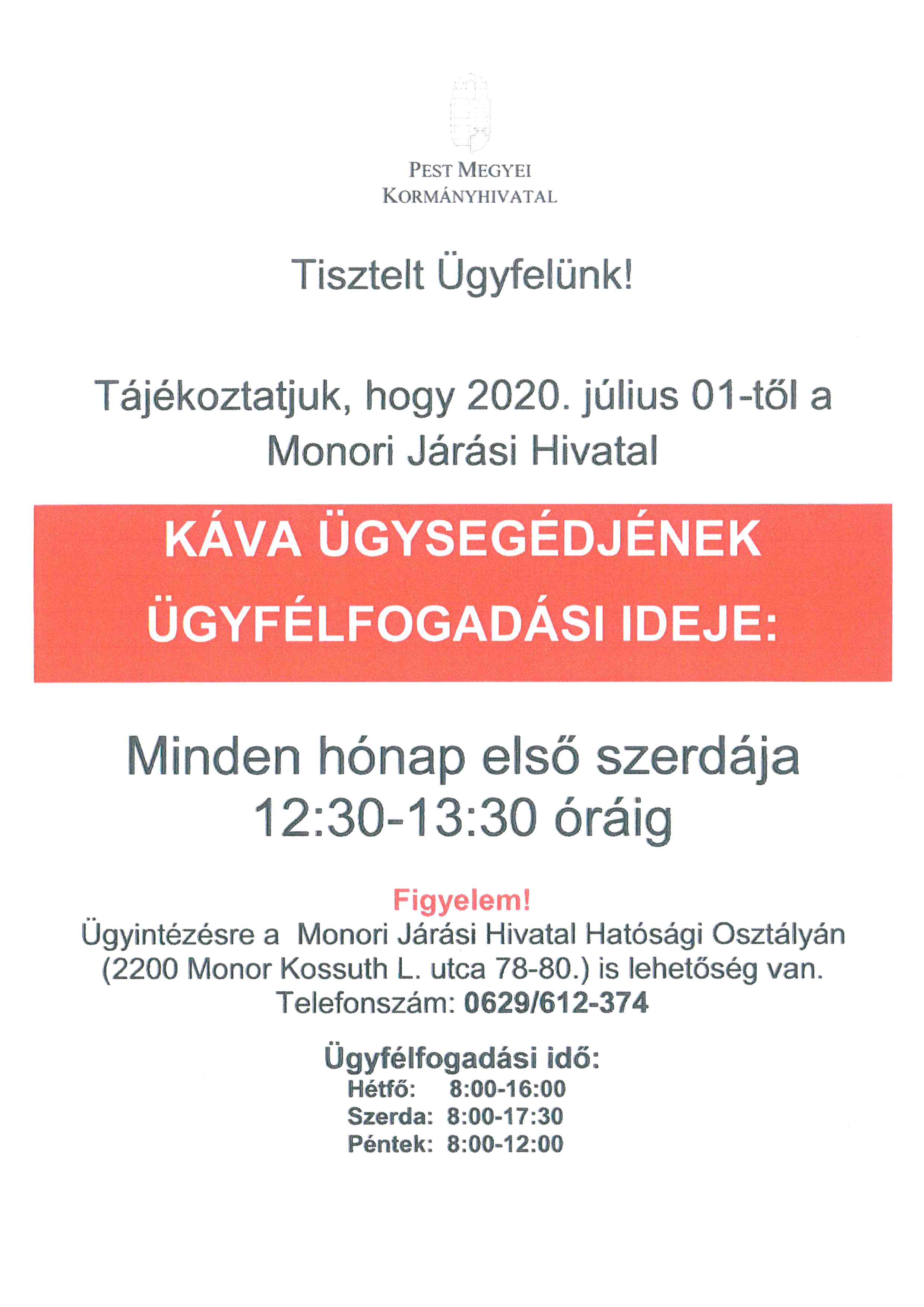 Ügyfélfogadási rend