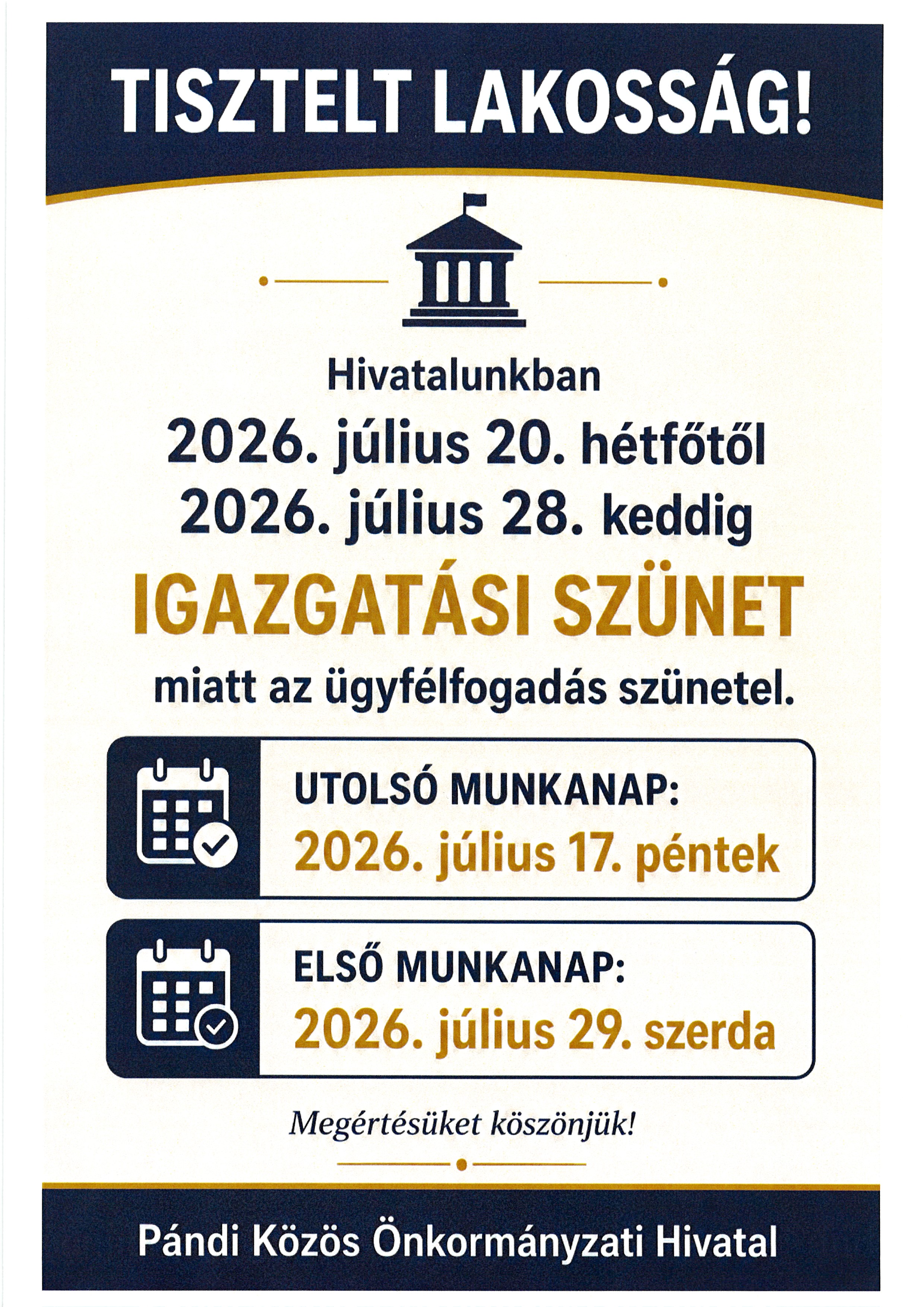 Igazgatási szünet 2026